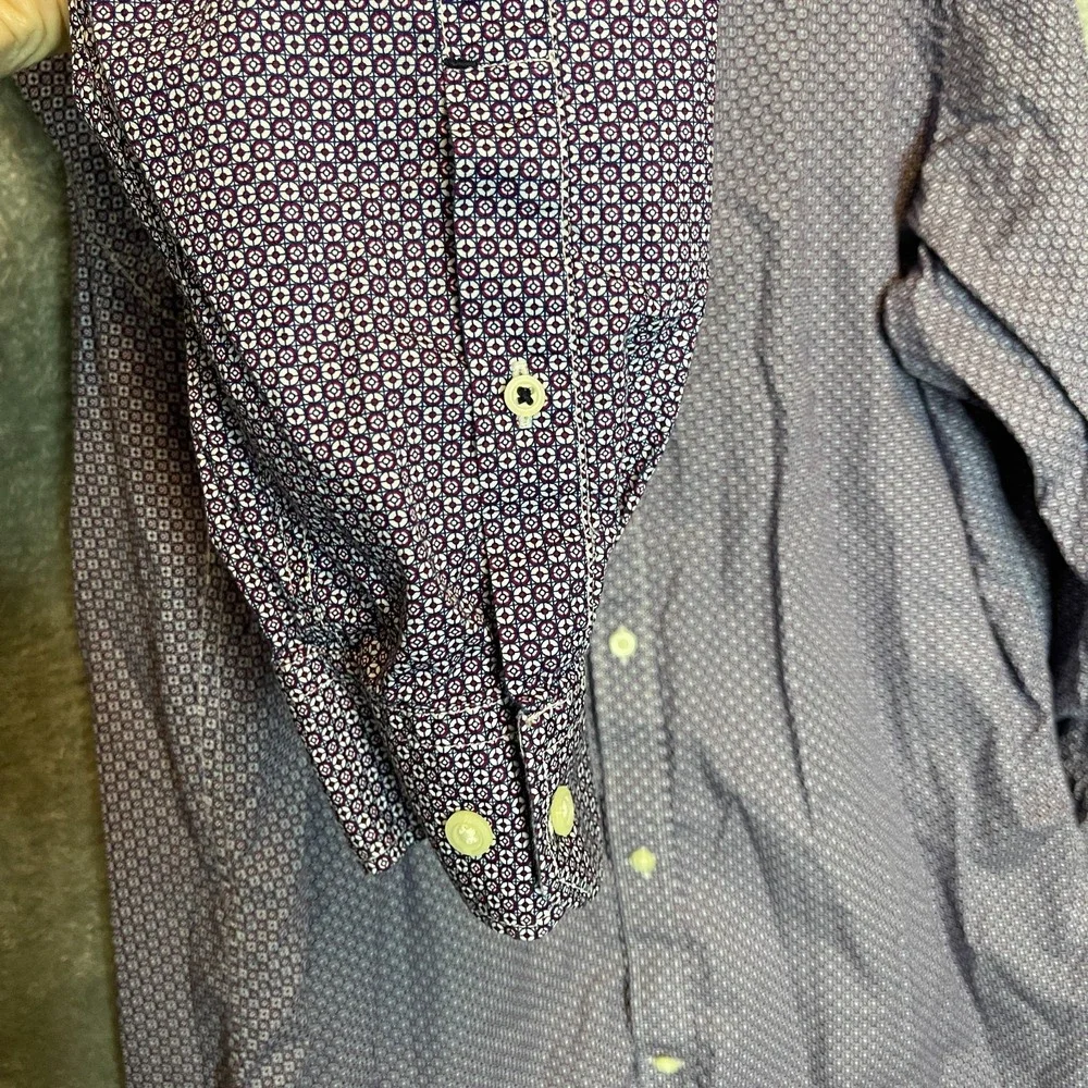 Banana Republic Men Soft Wash Slim Button Down Shirt 2XLT Purple Micro Print